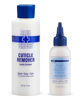 Blue Cross Hydrating, Moisturizing, Strengthening Cuticle Remover Liquid + Cream for Brittle Nails, Hang Nails + Dry Cuticles, Made in USA, 2oz Cream + 6oz Liquid Remover