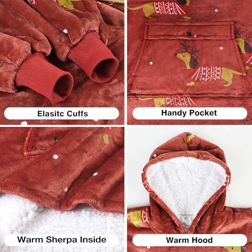image for Catalonia Xmas Dachshund Blanket Hoodie for Kids, Oversized Wearable S