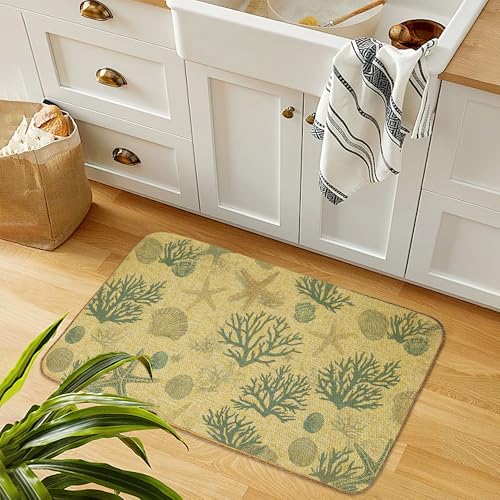 Doormat Bule Shells Starfish Front Door Mat Indoor Outdoor Entrance,Coastal Coral Door Mat Waterproof Low Profile All-Season,Easy Clean Patio Porch Entryway Floor Rug 17x29 Inch - Image 4