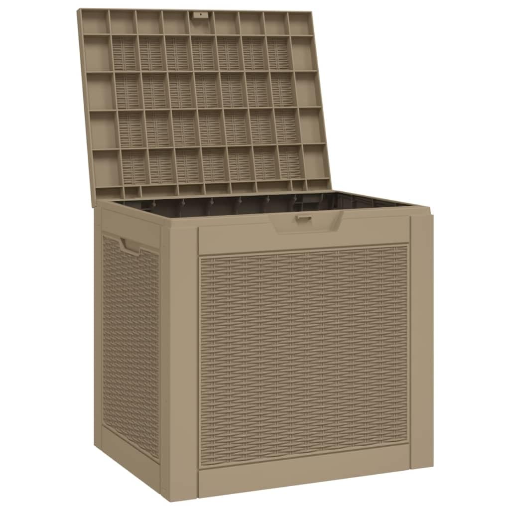 Cassapanca da giardino marrone chiaro, 55,5 x 43 x 53 cm, in polipropilene, resistente alle intemperie, richiudibile, con coperchio e maniglie laterali, per grandi attrezzi da giardino e