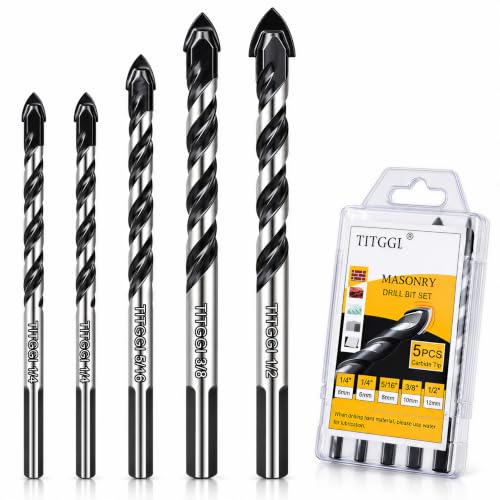 5-Piece Masonry Drill Bit Set &amp; Concrete Drill Bit Set, 5 Sizes, 1/4"-1/2"