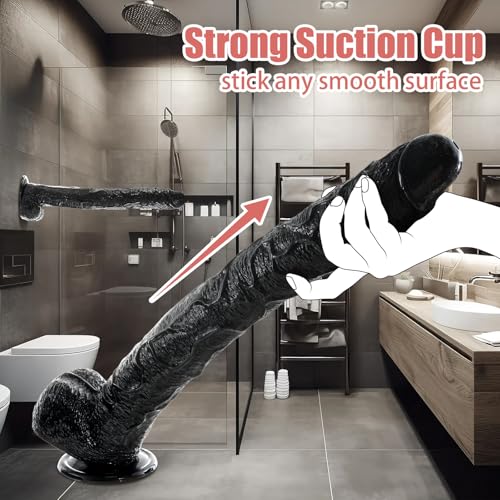 Image of 17.3 Inch Black Extra Long Dildo, Women Realistic Sex Toys, Soft Huge G-Spot Dildos with Strong Suction Cup, XXL Giant Dildos, Large AnalDildo Stimulator with Balls for Women /Men /Couples
