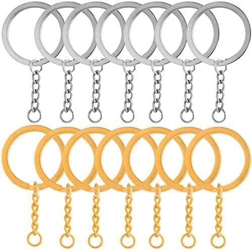EVALUEMART Gold/Silver Color Metal Split Keychain Ring Parts - 30 Key Chains 25mm with 26mm Chains and 30pcs Open Jump Ring for Craft