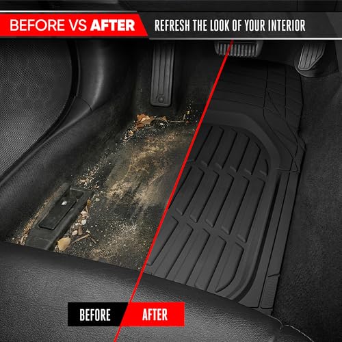 Image of MotorTrend FlexTough Black Car Floor Mats Rubber All Weather Automotive 2pc