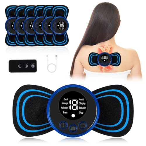 Pretfy Mini Neck Massager, 6PC EMS Body Massager, 8 Modes 19 Levels Electric Leg Massager, Portable Cervical Massager, USB Shoulder Electric Massagers, Pain Relief for Arms, Neck, Back, Waist, Legs