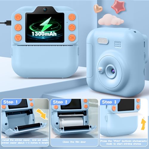 Image of Kids Instant Camera with 64GB SD Card, Portable Digital Camera Toy for Girls and Boys Ages 3-12, Toddler Christmas and Birthday Gift for 3 4 5 6 7 8 9 10 Year Old Kids (Blue)