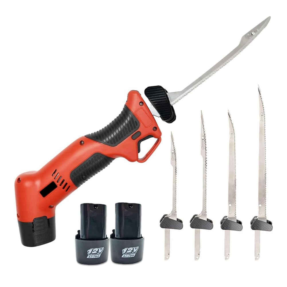 Coltello Elettrico Ricaricabile per Sfilettare con 4 Lame Antiaderenti In Nitruro di Titanio e 2 Batterie Ricaricabili, Spina UE