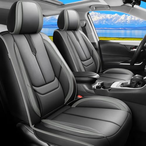Image of Fit RAV4 Car Seat Covers for Toyota RAV4 2019-2025 2026 LE,XLE,XLE Premium, Limited - Upgraded Premium Waterproof & Breathable Leather,All-Weather Seat Cushion Protector,2 Front /Black-Grey