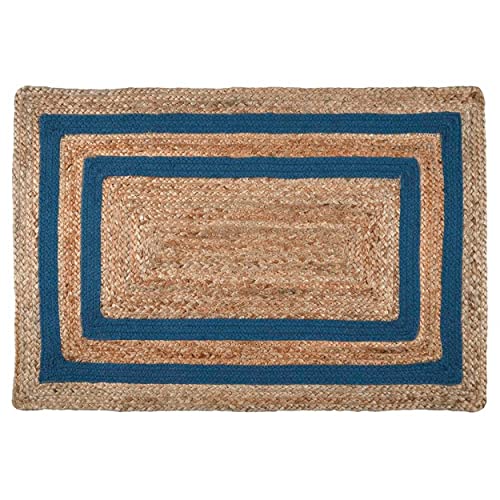 Hogar y Mas Alfombra Entrada Yute Y ALGODÓN Mavi 60X90CM Aprox   Azul Marino