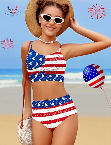 Image of BAVADER Girls Swimsuit 2 Piece Teen Criss Cross Bikini Set Woven Color Block Welt Bathing Suit for Girls Swimwear 9-18T