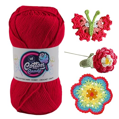 Image of NESTNHAVEN Cotton Candy 100% Cotton Yarn - (100g, 185 Meters) - Luxury Yarn for Crochet, Amigurumi, Embroidery, Toys, Garments, Flowers and Hobby, Projects. (Red) | (300 Gm)