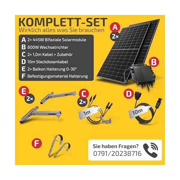 Solakon® 830W Balkonkraftwerk 800W komplett Steckdose - Balkonkraftwerk 800 Watt upgradebarer Wechselrichter 600W - Solaranlage Komplettset mit 415W Solarmodule – Bild 5