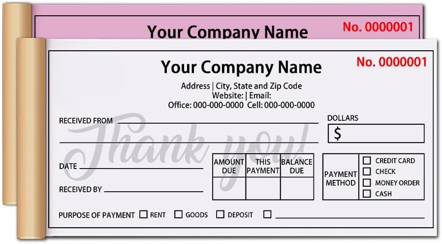 Custom Invoice Book,Replica Sales Receipt Form,2 Part/3 Parts Carbon-Free NCR Books,Custom Receipt Book,Estimates,Quote Forms with Business Name Logo (Receipt-A, 2 Part[White/Red])