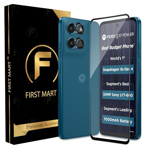 Image of FIRST MART Tempered Glass for Motorola G57 Power 5G with Black Camera Ring Guard & Installation Kit | HD Clear Edge-to-Edge Screen Protector, Scratch Resistant, Case-Friendly | Pack of 1