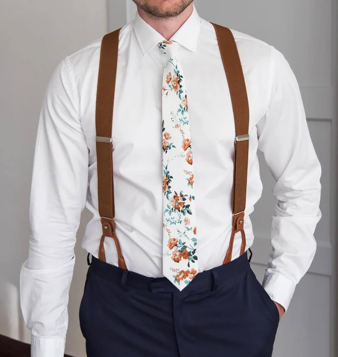 Herren-Hosenträger, braunes Leder, Knopfleiste und Clip-Hosenträger, strapazierfähig, Hochzeits-Hosenträger für Bräutigam, Trauzeugen