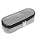 JEMIA - Black White Stripes Canvas Pencil Case with Dual Zipper Compartment to Hold Office Cosmetic Makeup Supply Accessories in Organized for Kid, Teen Student, Boy, Girl or Adult for Men, Women
