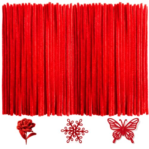 Image of Red Pipe Cleaners Craft Bulk,200pcs Craft Supplies,Chenille Stems,Arts and Crafts DIY Christmas /Halloween /Valentines Gifts,Home Decor,Kids Crafts Toys for Ages 8-13,Pipe Cleaner Flower Kit