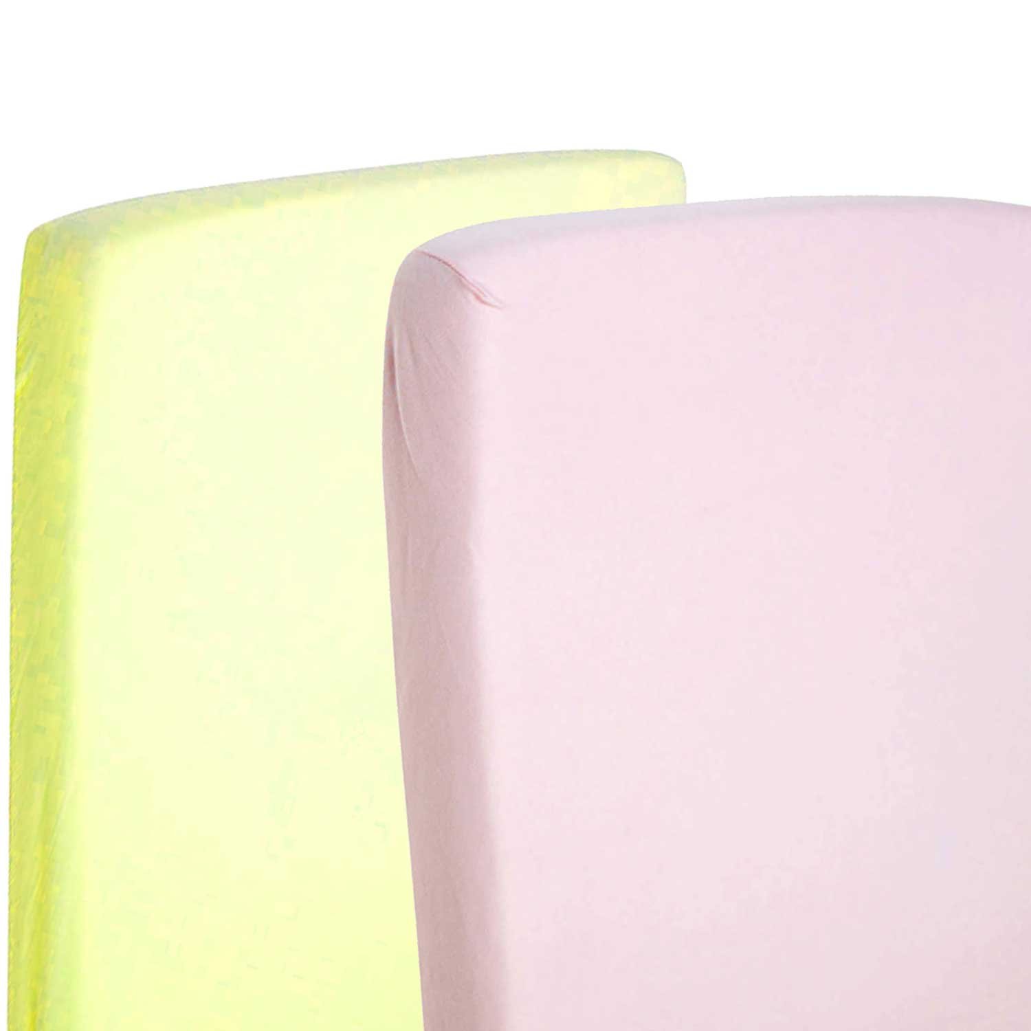 2X Cot Bed 100% Cotton Jersey Fitted Sheet 140 x 70 cm Lemon & Pink
