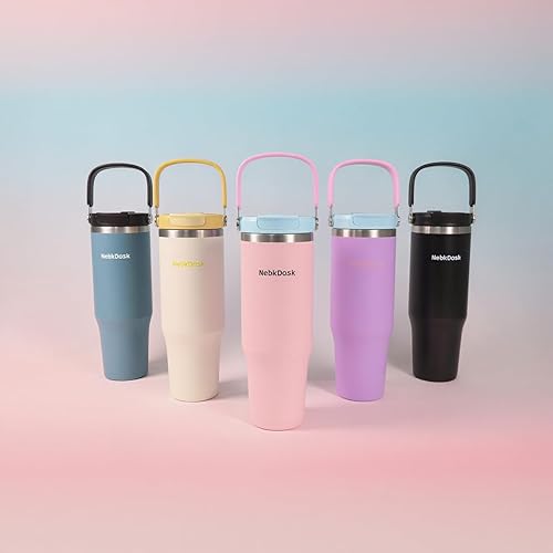 Miniatura 6 de Botella de acero inoxidable aislada de 40 onzas con popote 2 en 1 y tapa de boquilla, botella de agua con asa de transporte que mantiene el frío 24