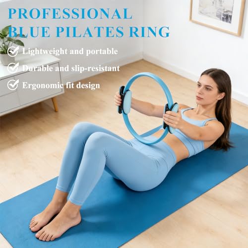 Set de 10 Anillas de Pilates 15 Pulgadas Magic Circle Juego a Granel para Yoga y Fitness, Anillas de Resistencia Ligera y Portátil para Tono Corporal Completo, Entrenamiento de Núcleo y Fuerza (5 Negro, 3 Azul, 2 Rosa) miniatura 3