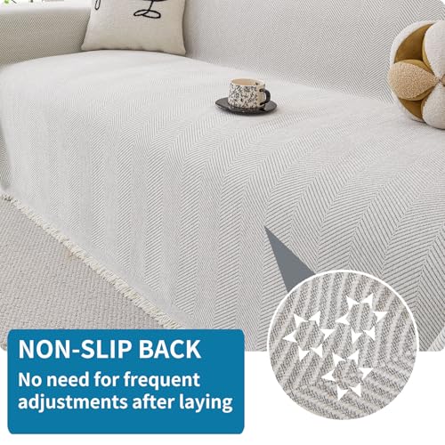 HAOMAIJIA Non Slip Couch Cover Sofa Covers for 3 Cushion Couch Washable sectional Couch Covers for Dogs pet Furniture Protector Couch Cover Blanket for Living Room (Off White, 91