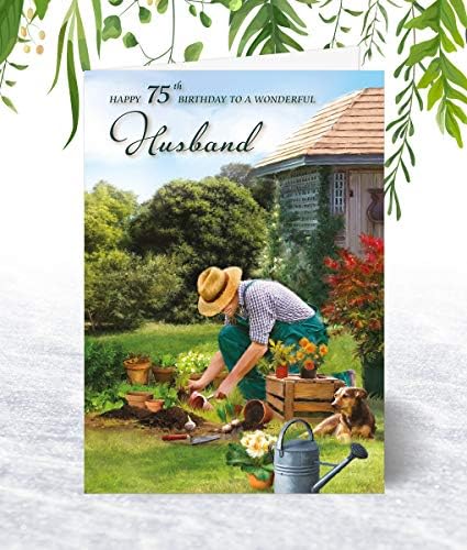 Olivia Samuel Husband 75th Gardener Birthday Card from Gardening/Allotment - Medium Sized Card (A5 Size -148mm x 210mm) with Peel and Seal Envelope