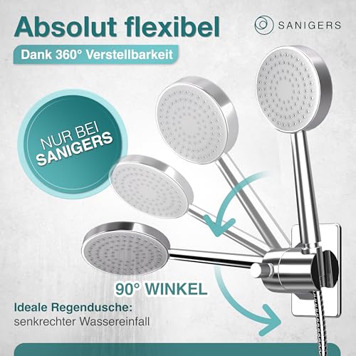 SANIGERS® Duschkopfhalterung ohne Bohren I EXTRA STARKER HALT I Duschhalterung ohne Bohren, Brausehalter ohne Bohren, Duschbrause Halterung ohne Bohren, Handbrause Halterung ohne Bohren (chrom)