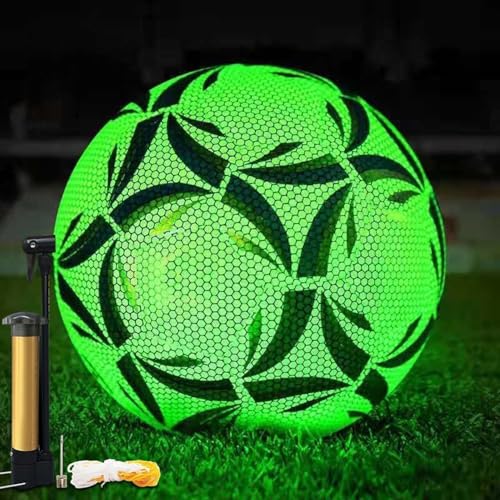 massway Offizielle Größe 5 Leuchtender Fußball, Fußball Leuchten im Dunkeln für Nachtspiele Training, Sport Leuchtfußball Kinder Erwachsene, Lederfussball mit Pumpe