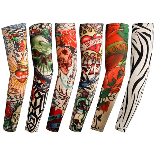 Image of YARIEW 6pcs Temporary Tattoo Sleeves for Men and Women - Fake Tattoo Covers for Arms with Sun Protection