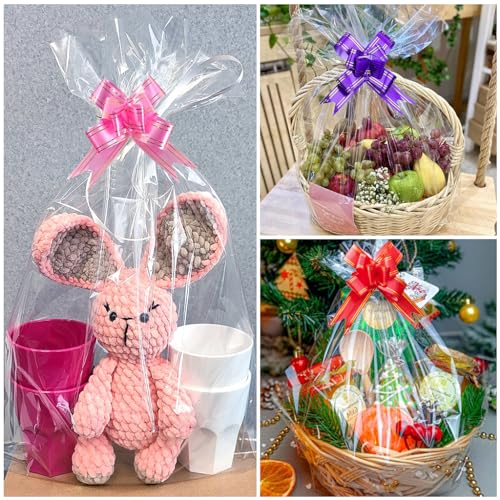 20pcs Extra Large Cellophane Bags for Hampers, 40x31 inches Easter Basket Bags Wrapping Bags with 20pcs Bows, for Halloween Christmas Fruit Baskets and Present Packaging - Image 6