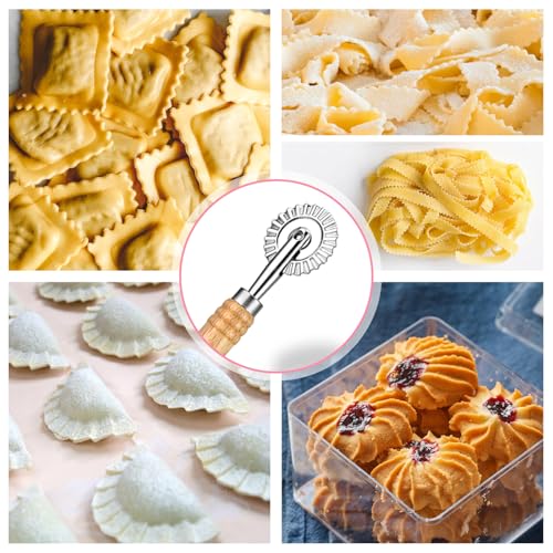 Pastry Cutter, Dough Stamp Cutter/Crimper, Pastry Wheel Cutter Tool, Stainless Steel Pasta Cutters Wheel with Wooden Handle for Home and Kitchen Use, 1.54inch - Thumbnail 6