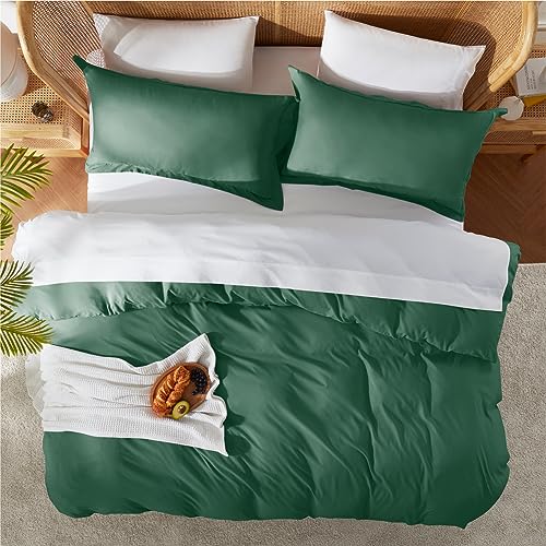 Nestl Dark Green Duvet Cover King Size - Soft Double Brushed King Duvet Cover Set, 3 Piece, with Button Closure, 1 Duvet Cover 104x90 inches and 2 Pillow Shams