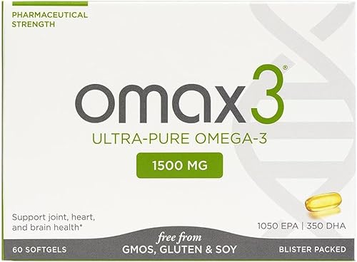 Omax3 Pastillas de aceite de pescado natural Omega 3, 1500 mg de EPA DHA, suplementos de ácidos grasos Omega3 para músculos y articulaciones, sin