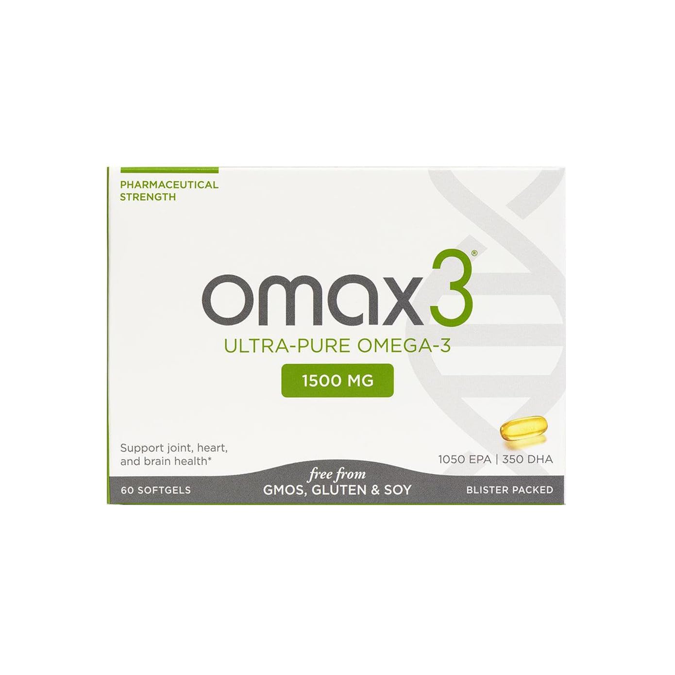 Omax3 Natural Omega 3 Fish Oil Pills 1500 MG EPA DHA - Omega3 Fatty Acid Supplements Muscle & Joint- Gluten Free, Wild Caught, Non GMO, 30-Day Supply Blister Packed (2 Box)