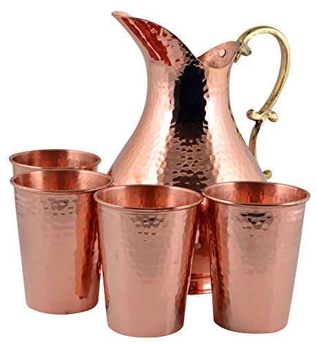 Nueva CopperBull de gran calibre 100% puro sólido cobre martillado Moscow Mule agua para servir (jarra y 4u00a0tazas)