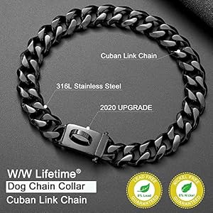 Dog Chain Collar Walking Training Collar with Design Secure Buckle 19MM Black Cuban Link Strong Heavy Duty Chew Proof Chain(19MM, 16") Dog Chain Collar Walking Training Collar with Design Secure Buckle 19MM Black Cuban Link Strong Heavy Duty Chew Proof Chain(19MM, 16″)