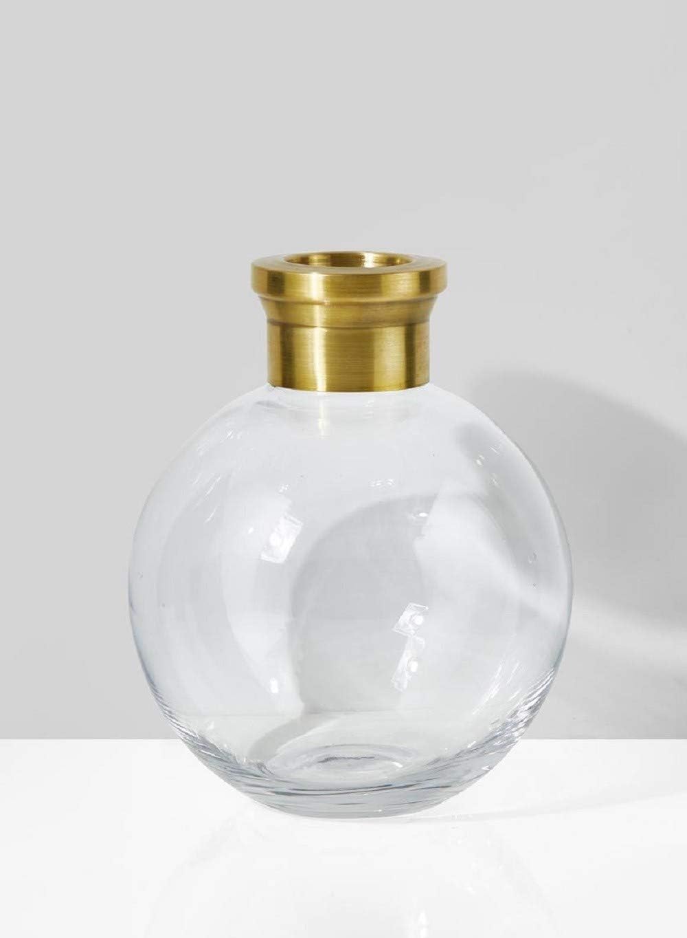 Serene Spaces Living Small Ball Vase with Gold Rim, Elegant Flower Vase for Wedding Reception, Mini Flower Vases for Home Decor, Vintage Bottle Style, Measures 7" Tall and 5" Diameter