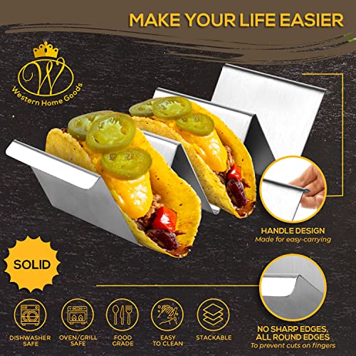 Taco Holder Stand - Set Of 6 - Dishwasher & Oven Safe Taco Stand With Bonus Serving Tongs – Stainless Steel Taco Racks With Handles - Taco Trays By Western Home Goods #TOP1