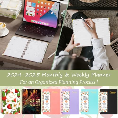 2024-2025 Daily Weekly and Monthly Planner, 2024-2025 Academic Planner, Jul.2024 - Jun.2025, Hardcover Agenda Planner Notebook Organizer with Monthly Tab, Inner Pocket 8.5\'\' x 6.2\'\', Strawberry
