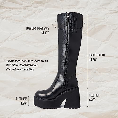 Aminugal Womens Plaform Knee High Boots Chunky Heel Round Toe Zipper Block Heel Fashion Motorcycle Punk Gorh Boots Work Combat Boots For Women #TOP4