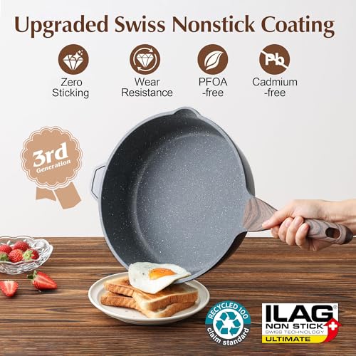 SENSARTE Nonstick Deep Frying Pan Skillet, 11-inch Saute Pan with Lid, Stay-Cool Handle, Chef Pan Healthy Stone Cookware Cooking Pan, Induction Compatible by SENSARTE - Image 2