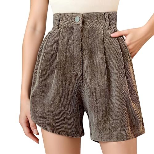 Image of Cocila Shorts Women Corduroy A Line Autumn and Winter New Loose Wide Leg Pants with for Casual Wear (Coffee, S) Skorts UK Knee Length Bermuda Jeggings Jersey Petite Jeans Short Womens Size 20