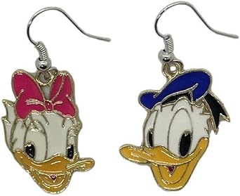 Donald And Daisy Cartoon Duck Character Face Charm French Wire Earrings