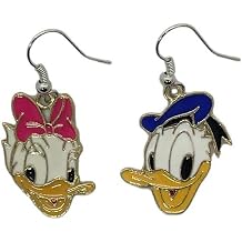 Donald And Daisy Cartoon Duck Character Face Charm French Wire Earrings