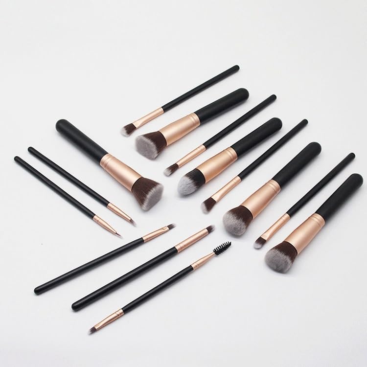 Brocha cosmética de oro rosa y juego de 14 herramientas de maquillaje y sombras 3