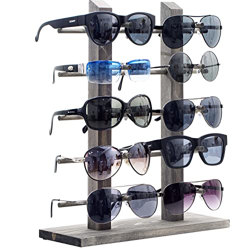 Mygift Sunglasses Display Stand, Vintage Gray Wood Tabletop Eyeglass Storage Rack, Holds Up To 10 Pairs Of Eyewear #TOP6