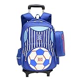 Adanina Cartoon Printed Football Trolley Backpack Elementary Book Bag Primary School Bag with Wheels for Kids
