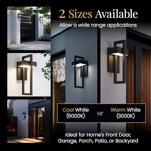 MOD LIGHTING Terri Wired LED Outdoor Sconce Lights (2-Pack), 17" Water Resistant Outdoor Wall Lights, 6000K Warm White Exterior Sconces for Patio, Garage, Black by MOD LIGHTING - Image 5