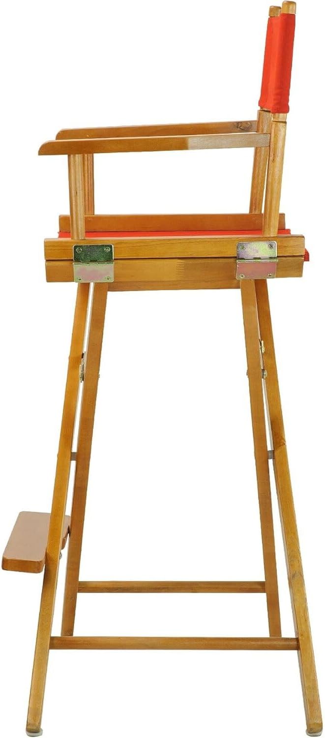 Director's Chair with Built-in Armrests and Foldable Design for Easy Storage, Lightweight Durable Frame Perfect for Indoor or Outdoor Seating Red/30-Inch Honey Oak Frame