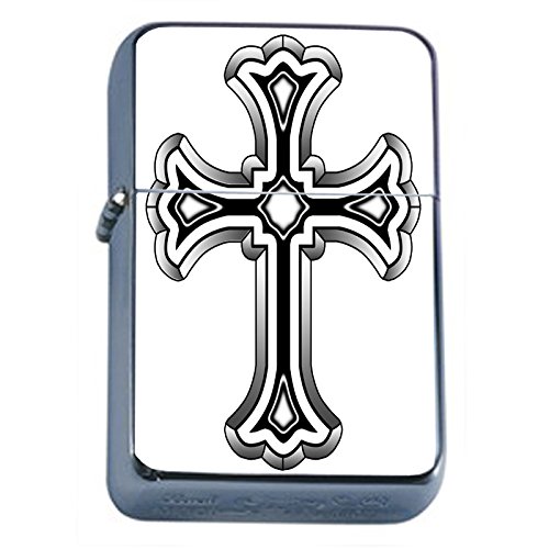 Encendedor Vintage de Aceite con Diseño Cruz Plata